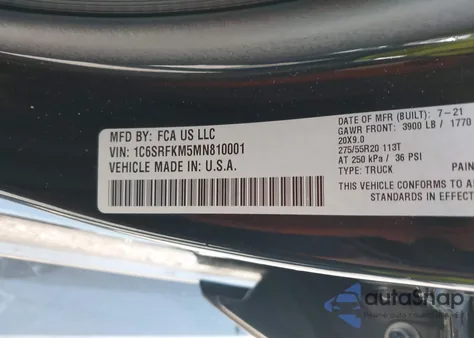2021 Ram 1500 Limited Longhorn 4X4 5'7 Box from USA, damaged, VIN 1C6SRFKM5MN810001